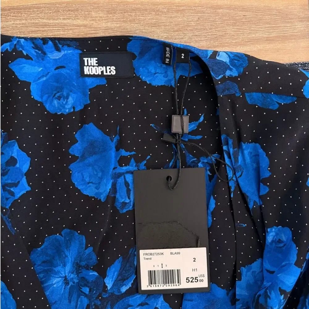 The Kooples Dress US 6 EU 38 Black Floral Blue Roses Polka Dot Rocker Chic Indie